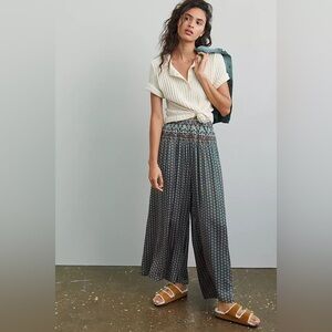 Anthropologie XL Purple Orange Blue Medallion Wide Leg Flowy Pants